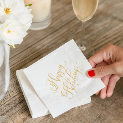 SGP Cocktail Napkin - Gold Happy Holidays