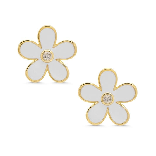 LYN Flower CZ Stud Earrings - White (3107E-WT)