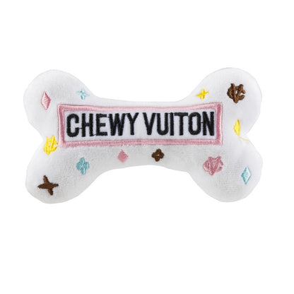 White Chewy Vuiton Bones Squeaker Dog Toy - Large