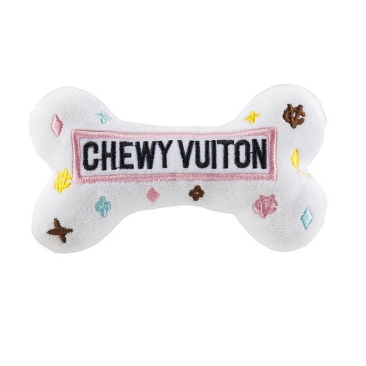White Chewy Vuiton Bones Squeaker Dog Toy - Large