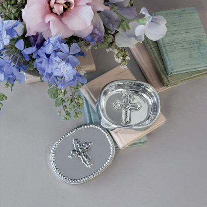 Peek-A-Boo Cross Oval Keepsake Box