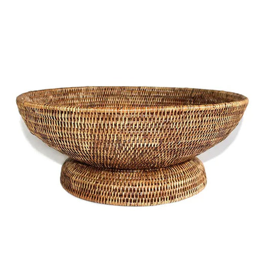 Rattan Round Pedestal Fruit Basket - Antique Brown