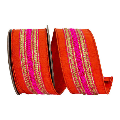 Regal Stripe Orange Trim Ribbon - Copper 2.5" X 5Yd