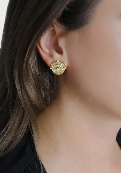 Pegasus - Gold Coin Stud Earrings