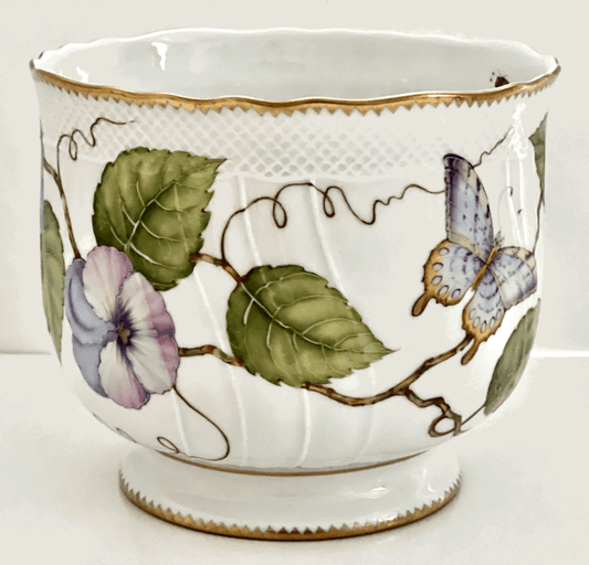 Handpainted Round Cache Pot - Pansy 7.5"