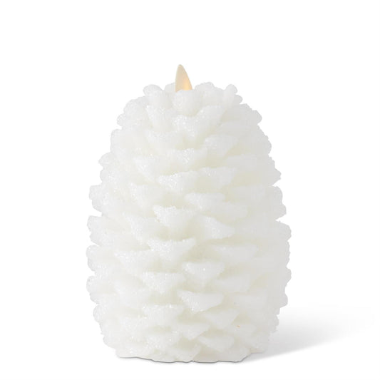 KKI 6.5" White Wax Snowy Pinecone Luminara Indoor Candle