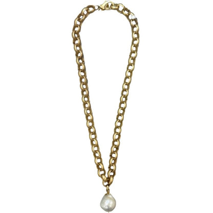 Turkish Gold Choker with White Pearl Drop 18"