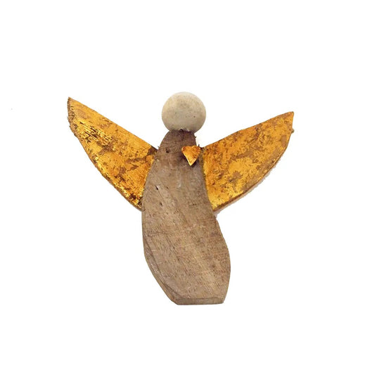 DEK Driftwood Angel Ornament W/Gold Heart (GO/NAT) 7"