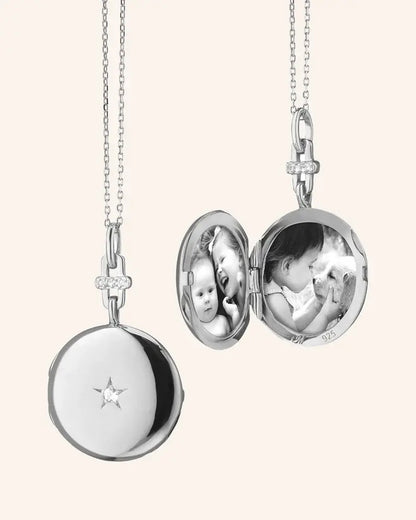 MRK Twinkle Star Sterling Silver Locket Necklace W/ White Sapphire