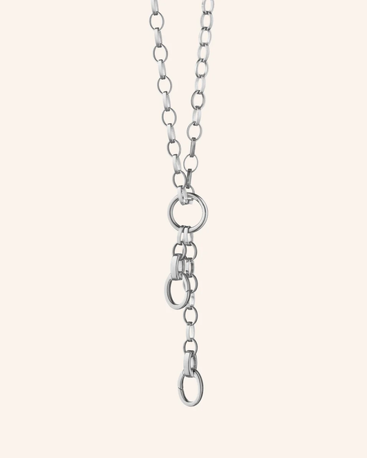 "DOY" Sterling Silver Large Link Chain Necklace with 2 Charm Stations - 20"