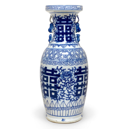 Blue & White Double Happiness Vase 17"