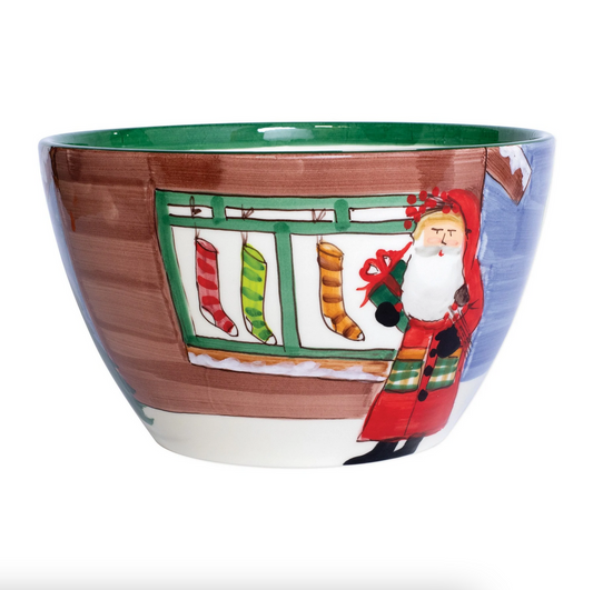 VTR Old St. Nick - Large Deep Bowl - Santa and Stockings 12" (Retired)