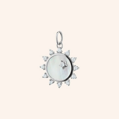 "Happiness" Sun Sterling Silver Charm with White Sapphires