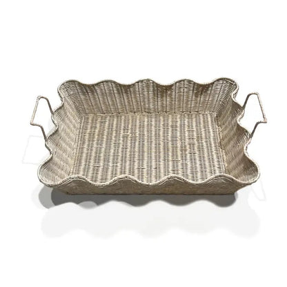 Large Scalloped Tray - White Wash