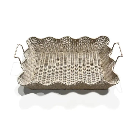 Large Scalloped Tray - White Wash