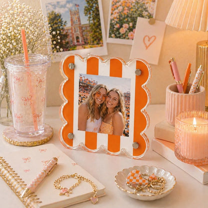 Orange & White Striped Scalloped Frame