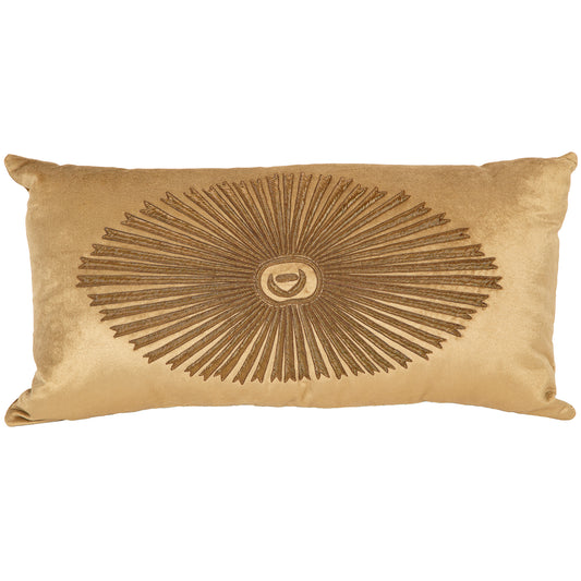 Gold Embroidered Star on Straw Velvet Pillow - 14x28