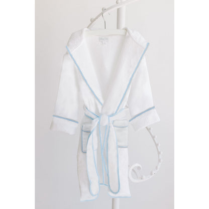 Child's Bathrobe - White with Blue Trim