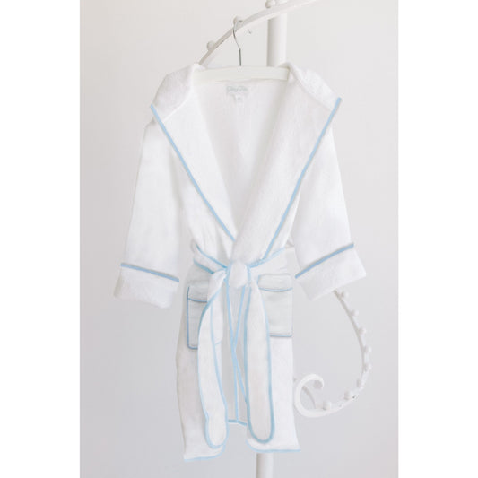 Child's Bathrobe - White with Blue Trim
