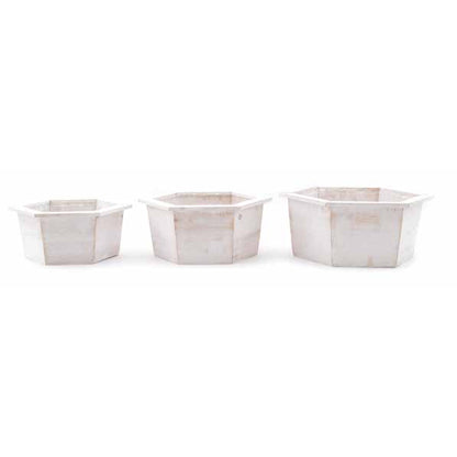 White Wooden Hex Container - Large