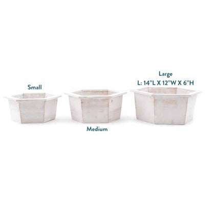 White Wooden Hex Container - Large