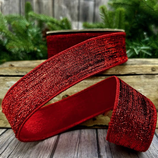 Metallic Velvet Matching Metallic Back Ribbon - Red 1.5" X 10yds