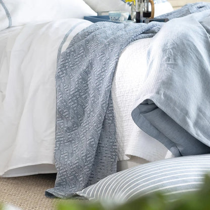 LLA River Blanket - Blue Jacquard - Cotton Linen - Queen 96x98