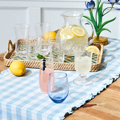 Gingham Ruffle Table Runner - Ocean - 18" X 90"