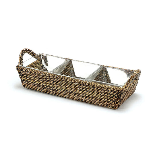 Rectangle Server with 3 Glass Dishes 15"