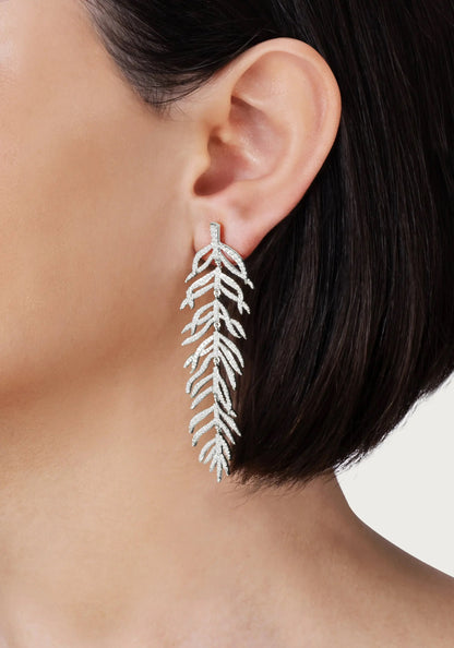 Pam Leaves - Pave Dangle Earrings in Silver