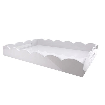Lacquer Scalloped Ottoman Tray in White - 26x17