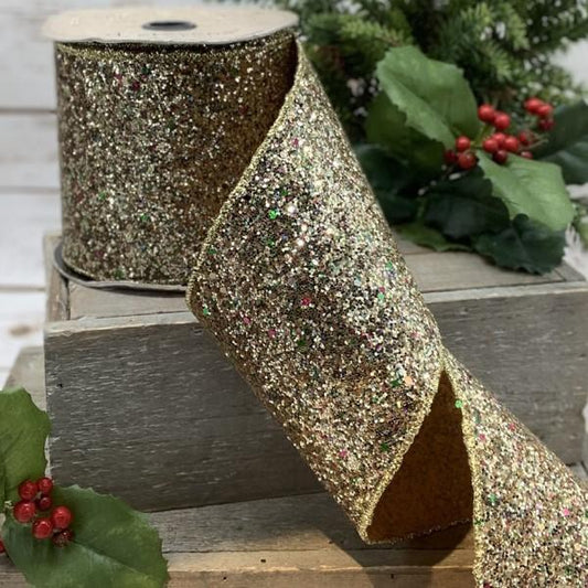 Satin Rock Glitter - Gold 4" x 10yds