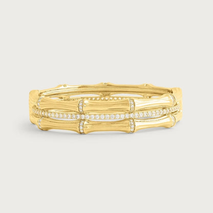 Bamboo - Stacked Hinged Bangle in Gold