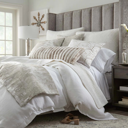 Percy - Square Pillow - Ivory Textured Patterned Jacquard 24x24