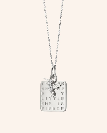 'She Is Fierce' Sterling Silver Necklace With Sapphire Hummingbird 18"