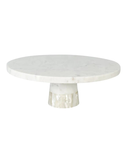 White Marble Cake Stand with Mother of Pearl Inlay