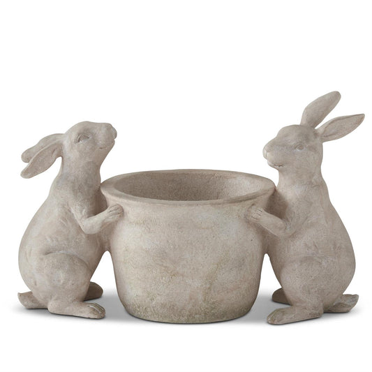 Tan Faux Stone 2 Rabbit Pot - 9.75"