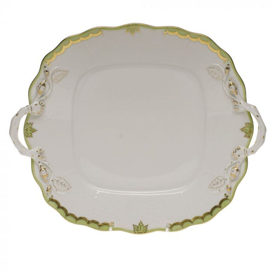 Princess Victoria - Green - Square Cake Plate with Handles