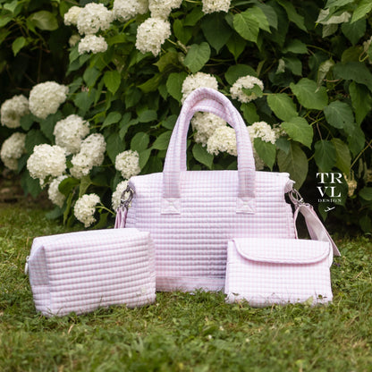 Quilted Stroller Bag Bundle - 3 Pc Set - Pimlico Stripe - Pink