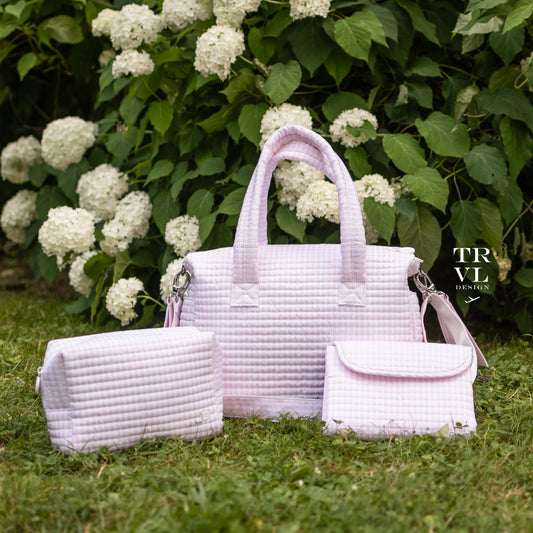 Quilted Stroller Bag Bundle - 3 Pc Set - Pimlico Stripe - Pink