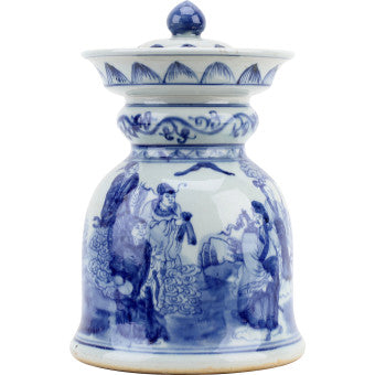 Lidded Candle Base - Blue & White - 12.5"H