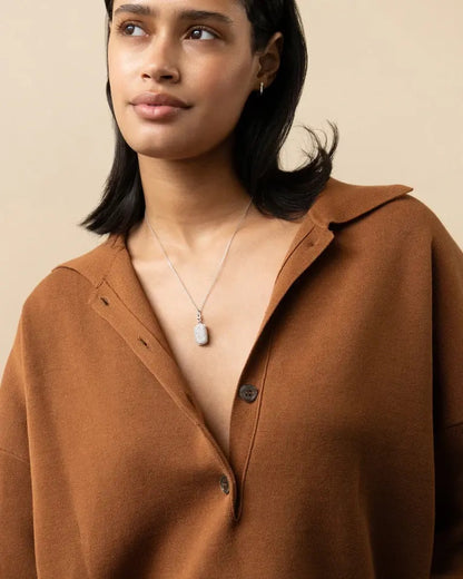 MRK "Fran" Slim Sterling Silver Locket Necklace W/ White Sapphire