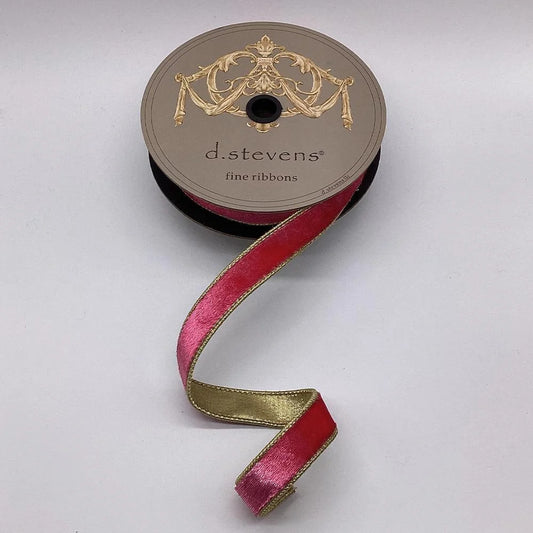 Iced Velvet Metallic Gold & Fuschia Ribbon 1" x 10yds