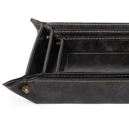 Derby Leather Tray - Black - Set of 3