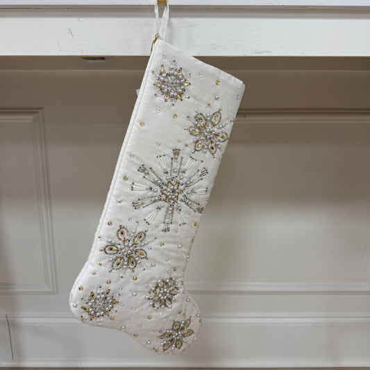 Snowflake Stocking in White & Gold