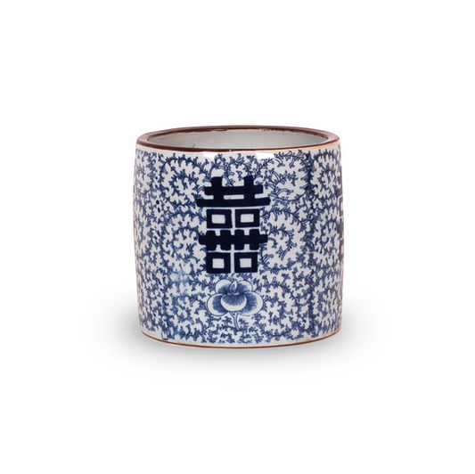 Blue & White Planter with Double Happiness 8"
