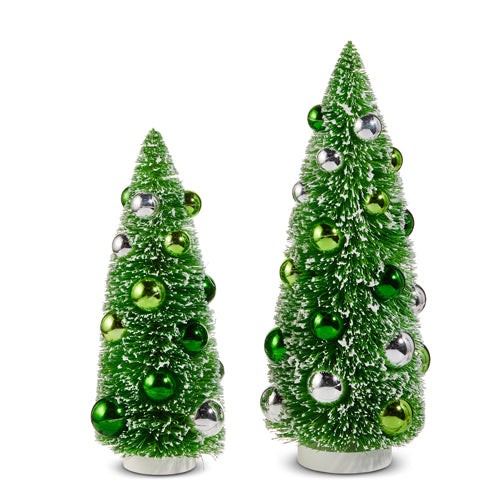 RZI Green Bottle Brush Tree with Green Ornaments - Set of 2
