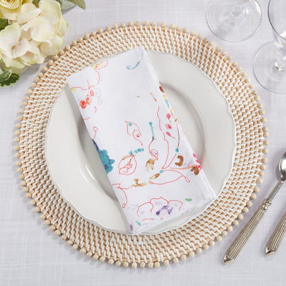 Watercolor Floral Linen Napkin - White