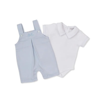Springtime Bunny Fun - Short Overall Set - Light Blue & White