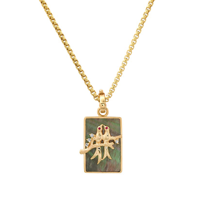 HRJ C Birds On A Branch: Small Black MOP Lovebirds Pendant